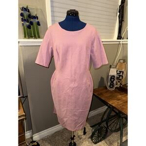Lands End Pink Ponte Knit Sheath Dress Sz 16 Short Sleeves Pocket